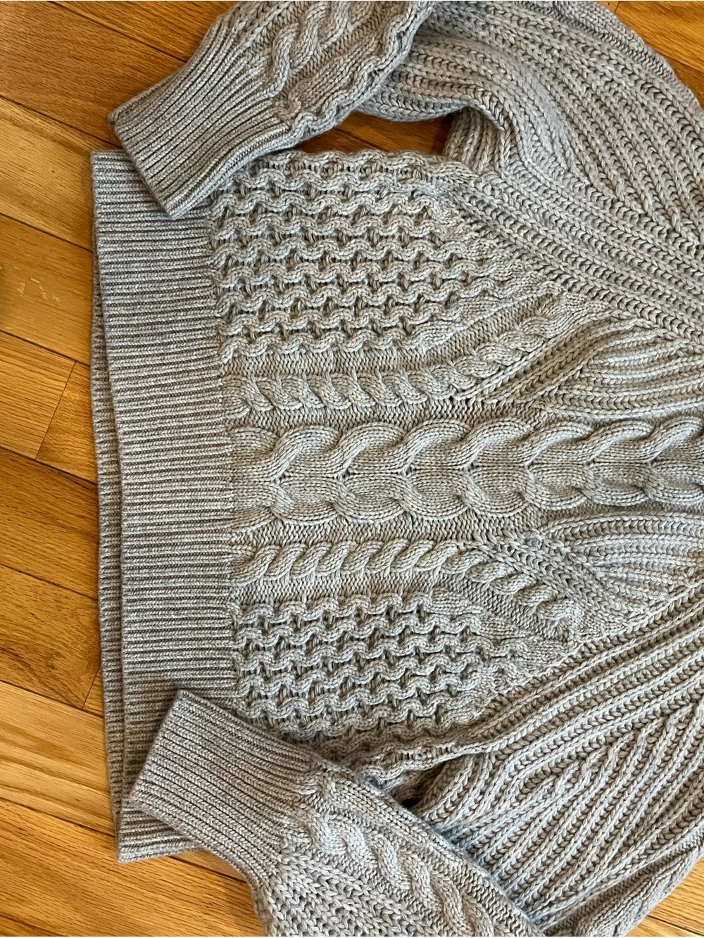 Banana Republic Light Gray Cable-Knit Crewneck Sweater